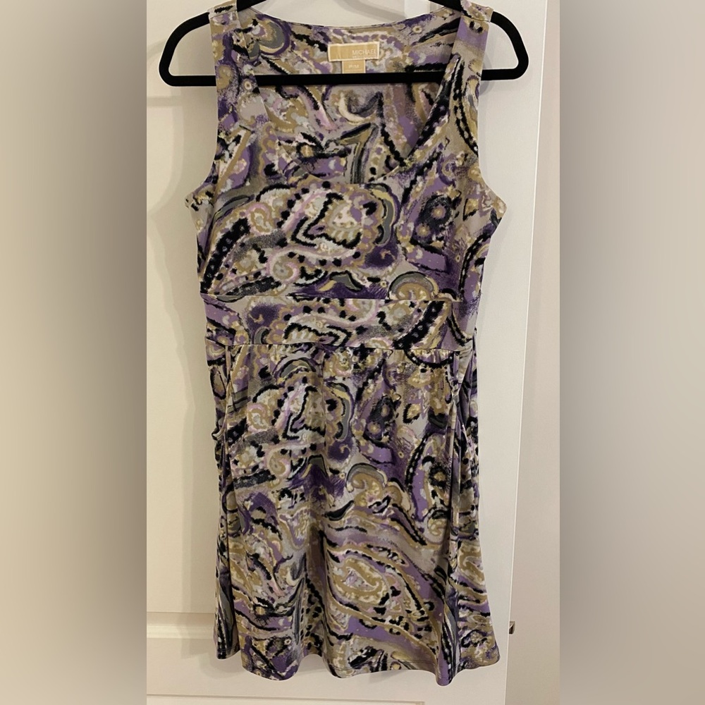Michael Kors Purple and Black Patterned Midi Dress